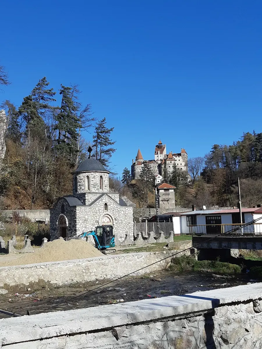 Bran Castle above the village centre, where the bus from Brasov stops